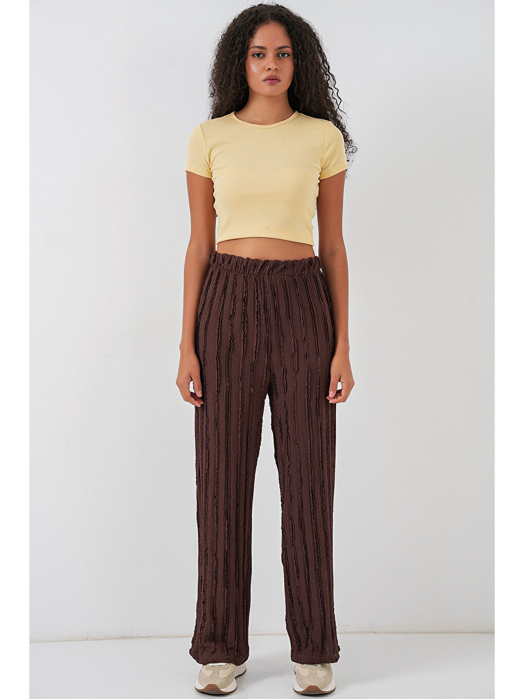 Kadın Dokulu Esnek Örme Pantolon 30057 - Kahverengi-2