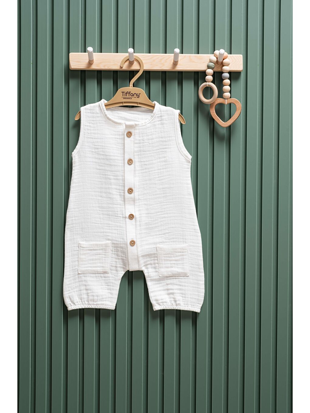 Ekru Müslin Kısa Atlet Tulum 6 24 Ay %100 Pamuk Yazlık Bebek Tulum