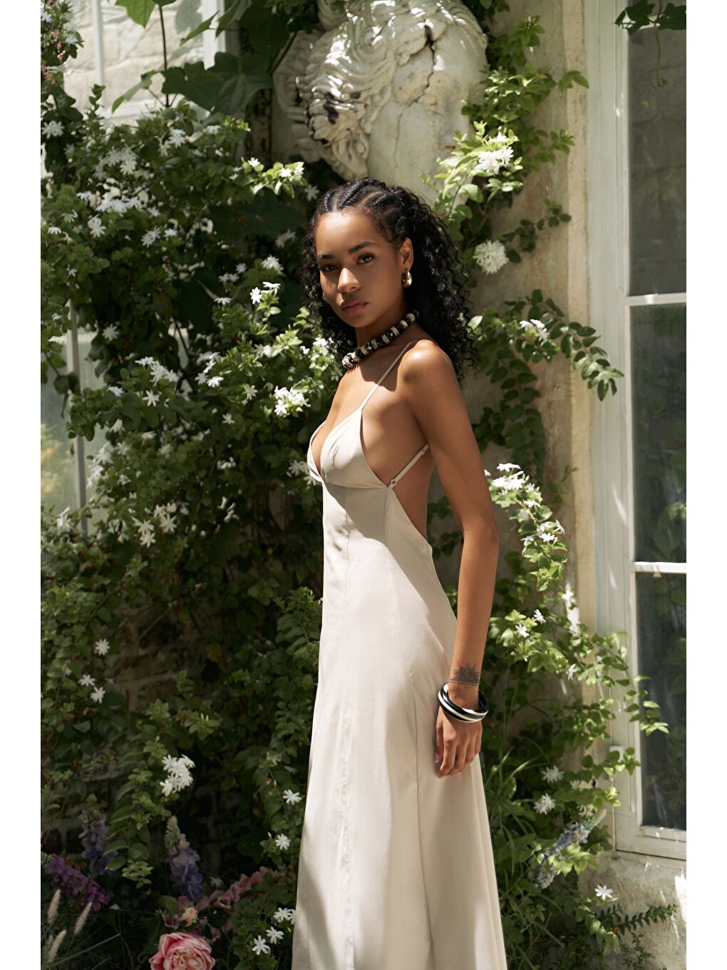 Bej Onella Askılı Taş Uzun Elbise-2