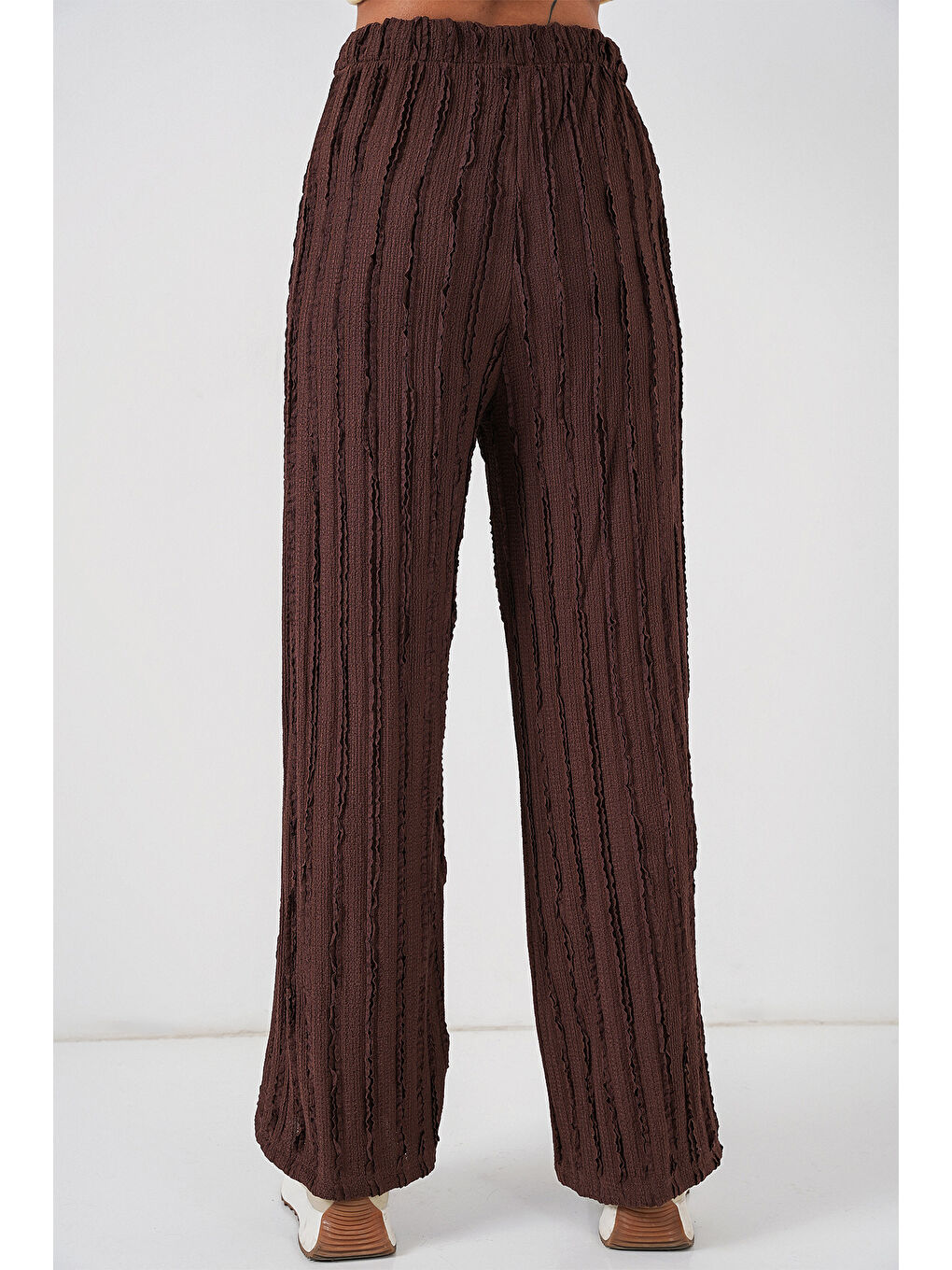 Kadın Dokulu Esnek Örme Pantolon 30057 - Kahverengi-4