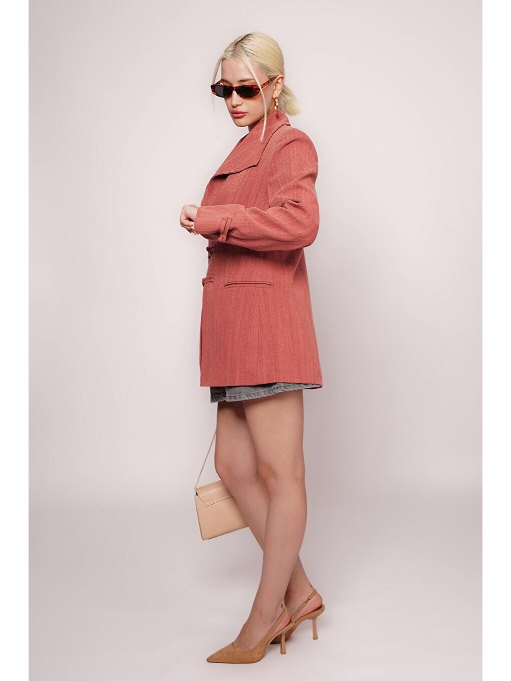 Kahverengi Kiremit Bağlama Detaylı Blazer Kadın Ceket Mg2482-2