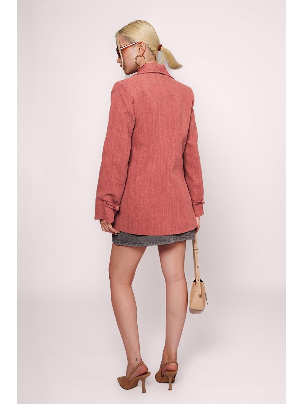 Kahverengi Kiremit Bağlama Detaylı Blazer Kadın Ceket Mg2482-4