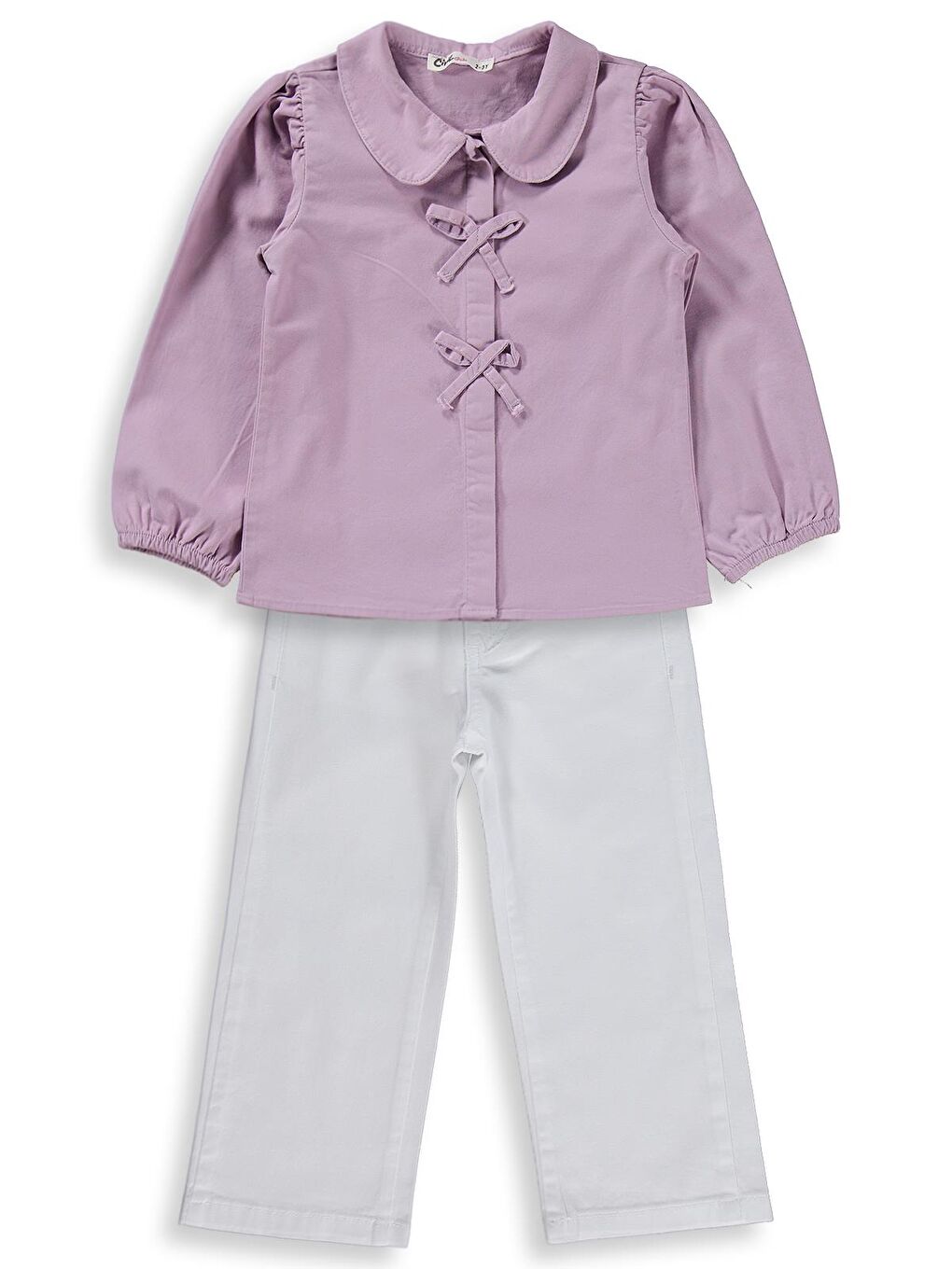Girls Fiyonklu Gömlek Pantolon İkili 2-5 Yaş Takım - Lila