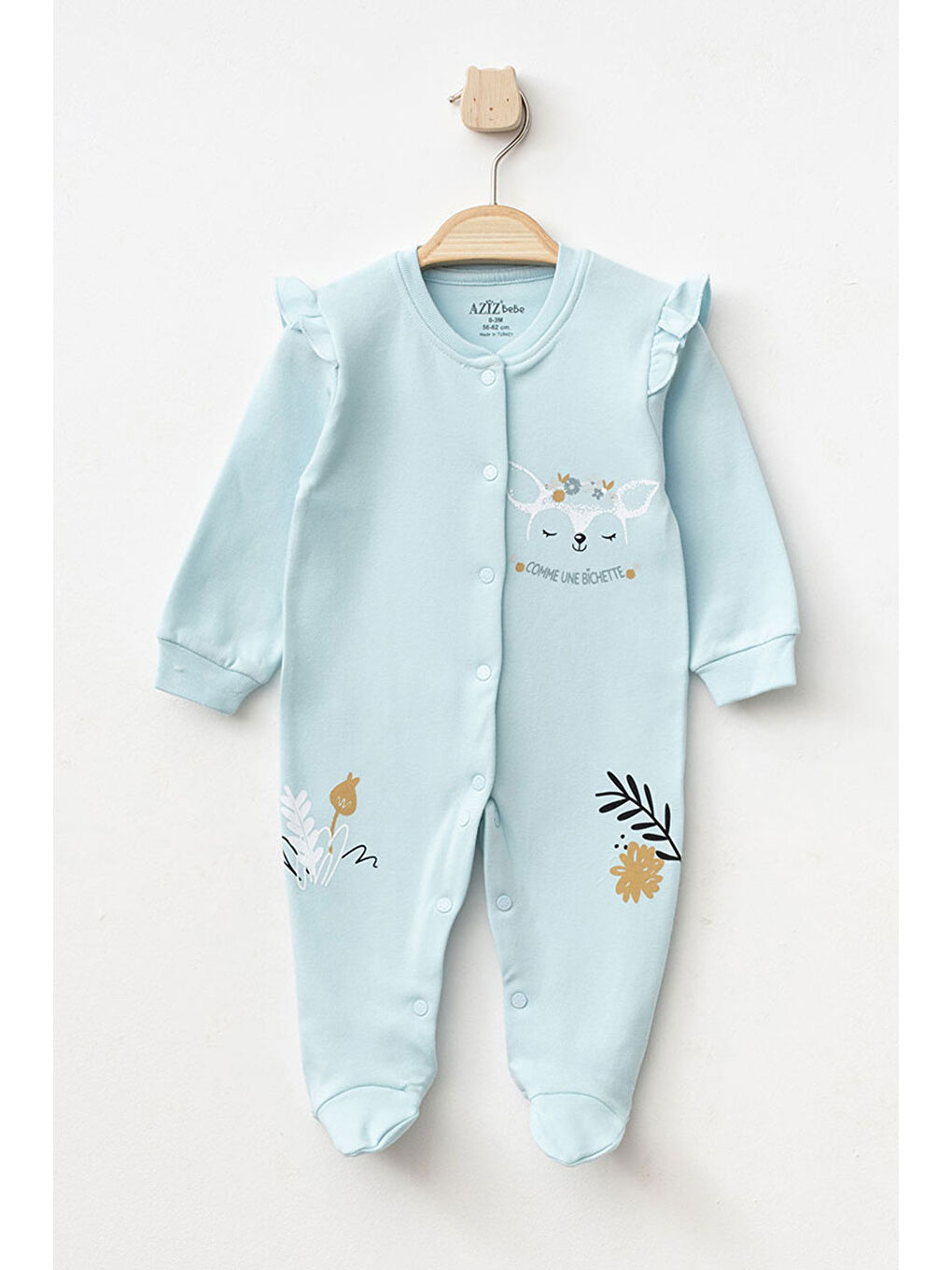 Yeşil Kız Bebek Çıtçıtlı Desenli Patikli Tulum 0 Ay 6 Ay