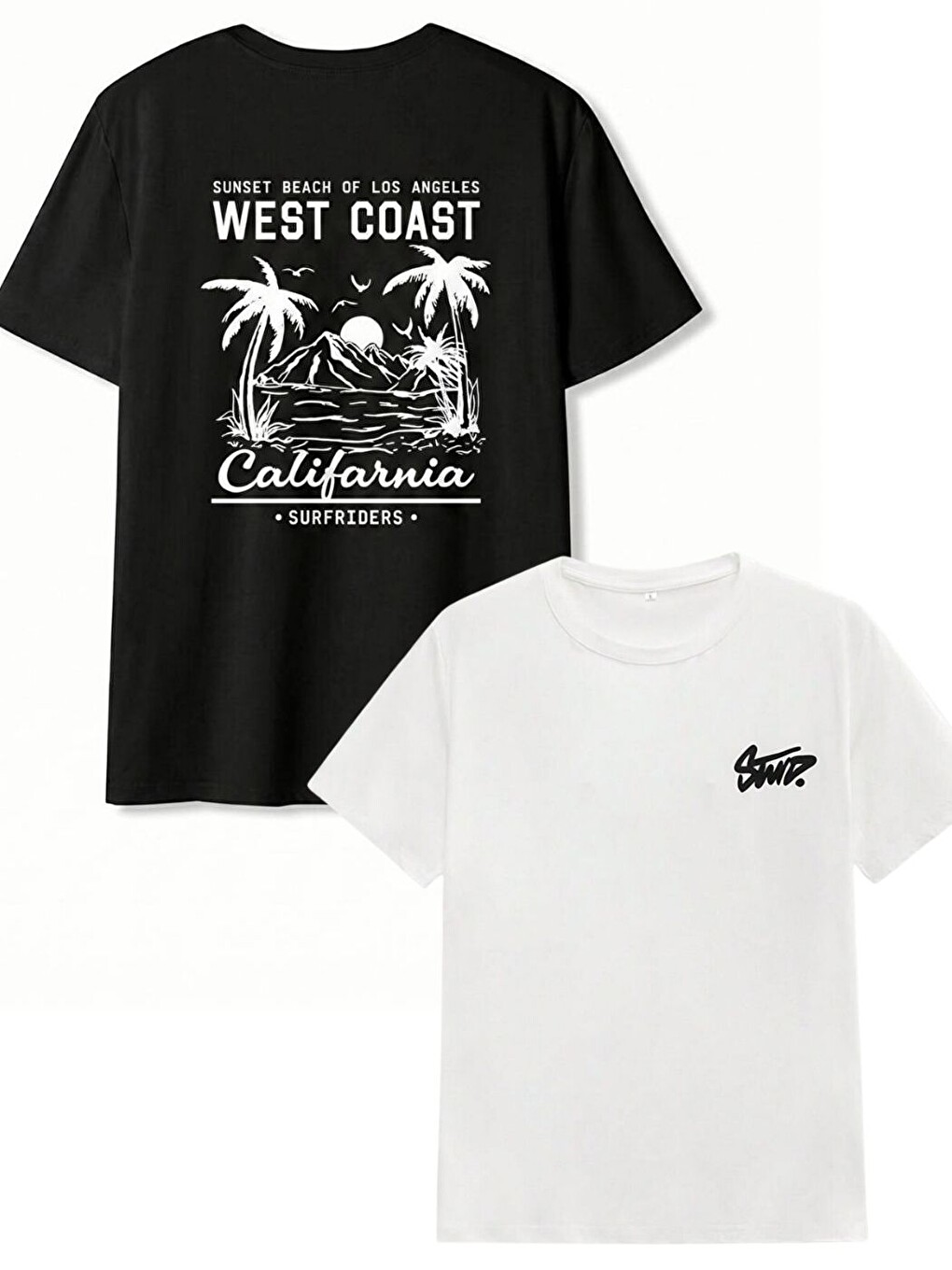 2Li Siyah WestCoast+Beyaz Stw Baskı Comfort Tişört