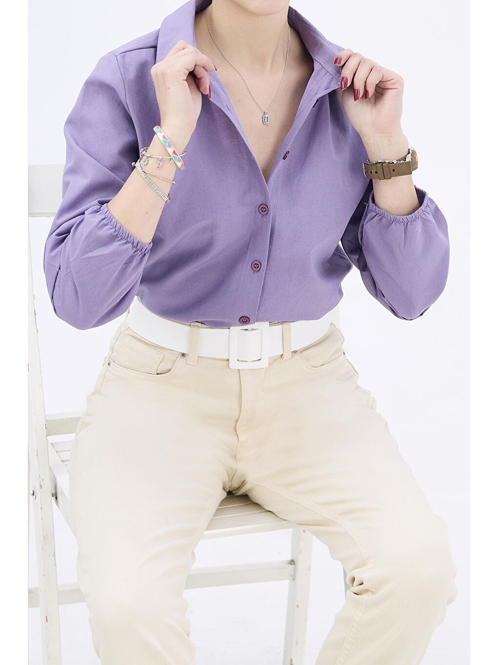 Gömlek Yaka Kadın Lila Tunik - 11121-1