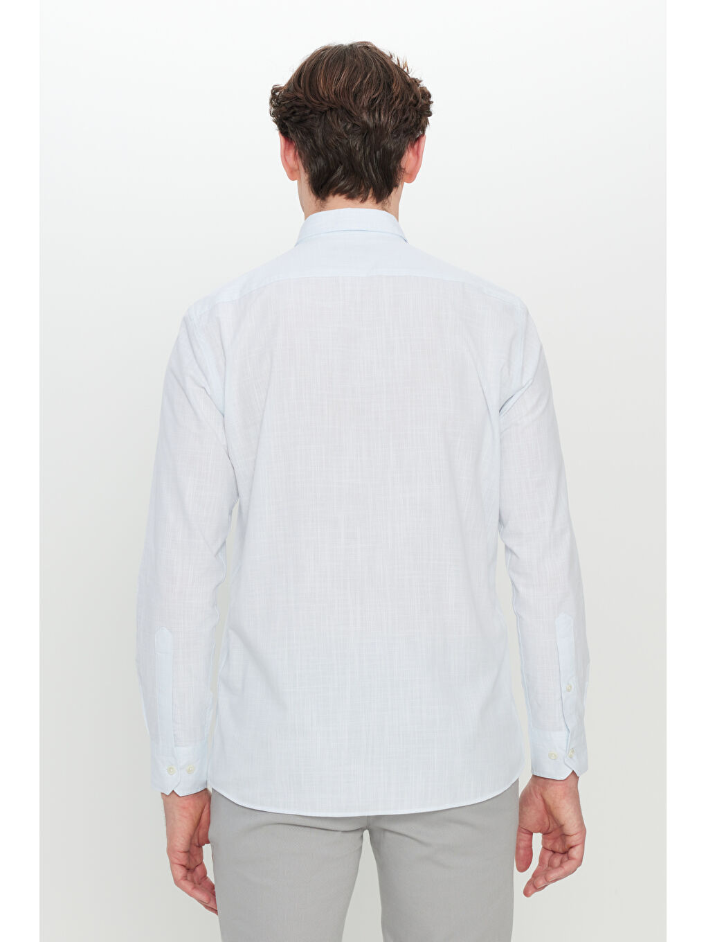 Erkek Mavi %100 Pamuk Flamlı Slim Fit Dar Kesim Armürlü Düğmeli Yaka Gömlek-4