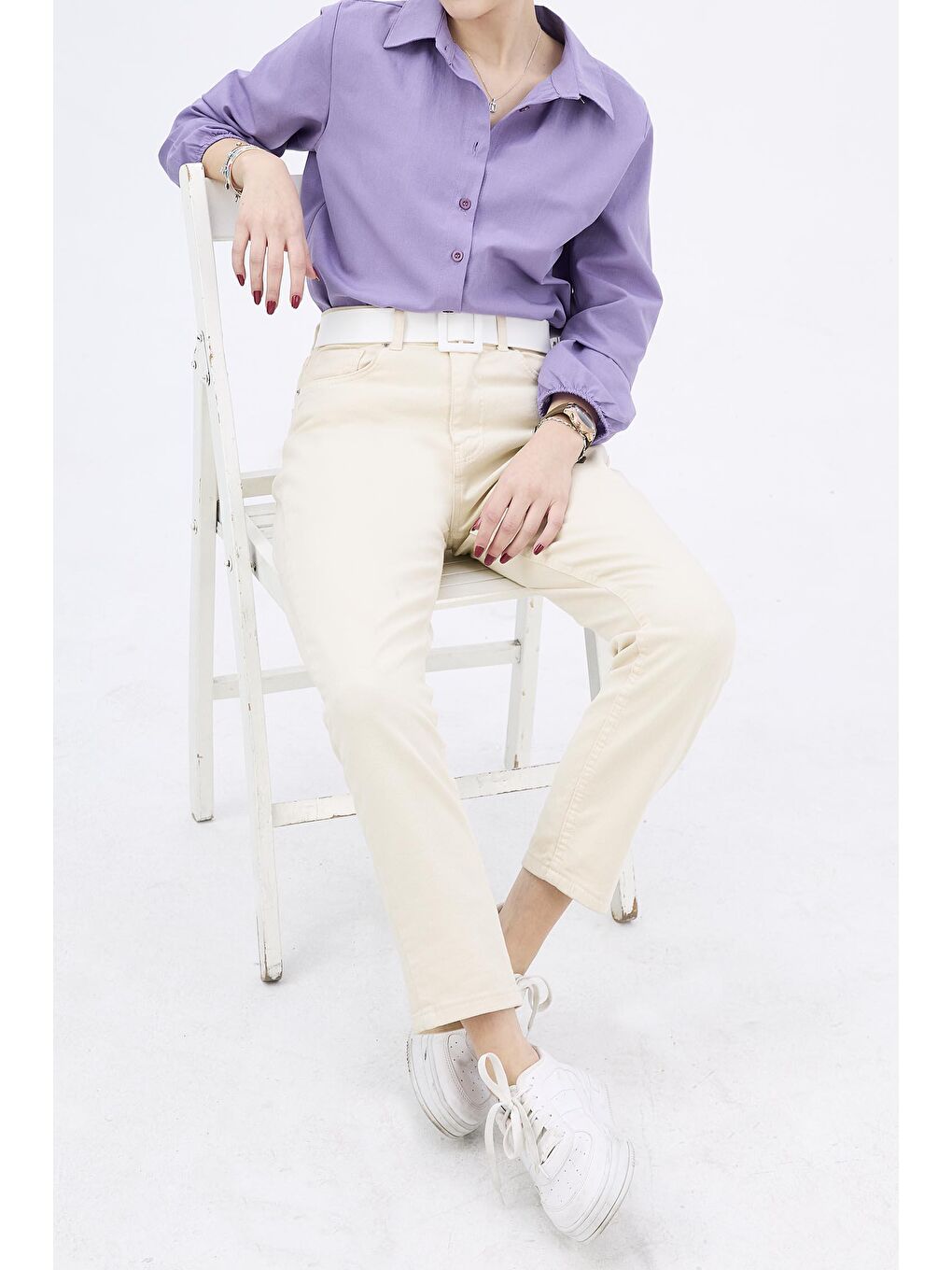 Gömlek Yaka Kadın Lila Tunik - 11121-2