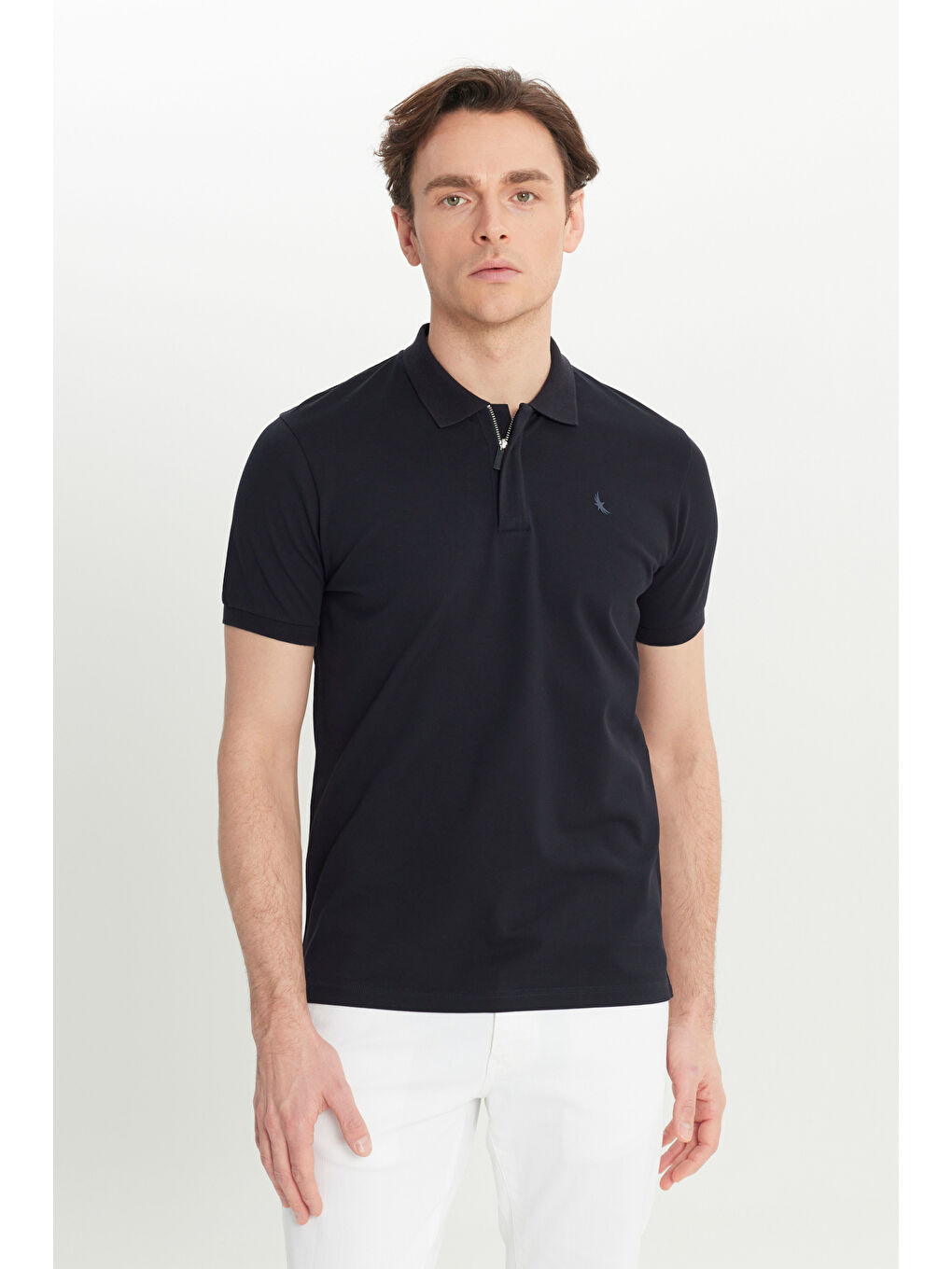 Erkek Lacivert Pamuklu Slim Fit Dar Kesim Polo Yaka Esnek Tişört-2