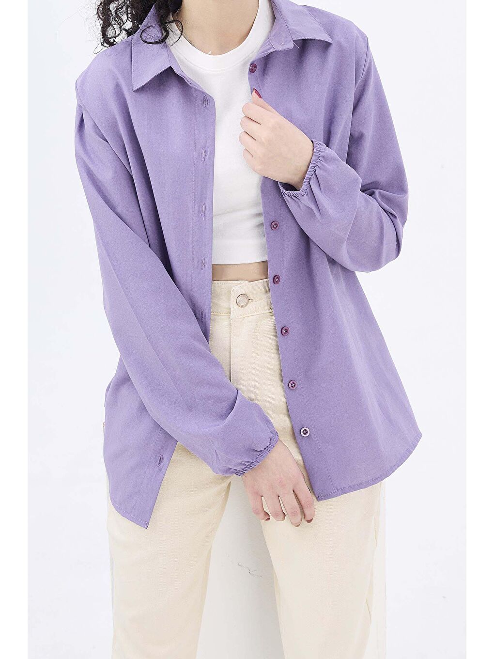 Gömlek Yaka Kadın Lila Tunik - 11121-3
