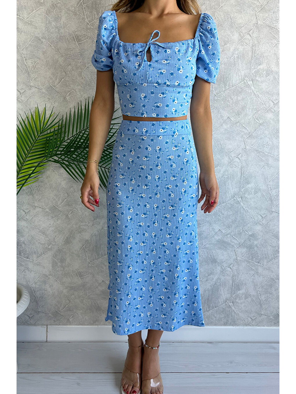 Mavi Desenli Bluz Etek Kadın İkili Takım-2