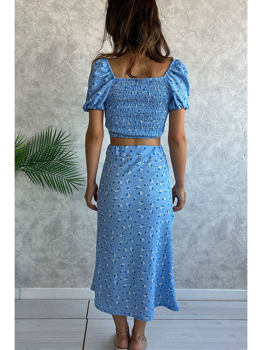 Mavi Desenli Bluz Etek Kadın İkili Takım-3
