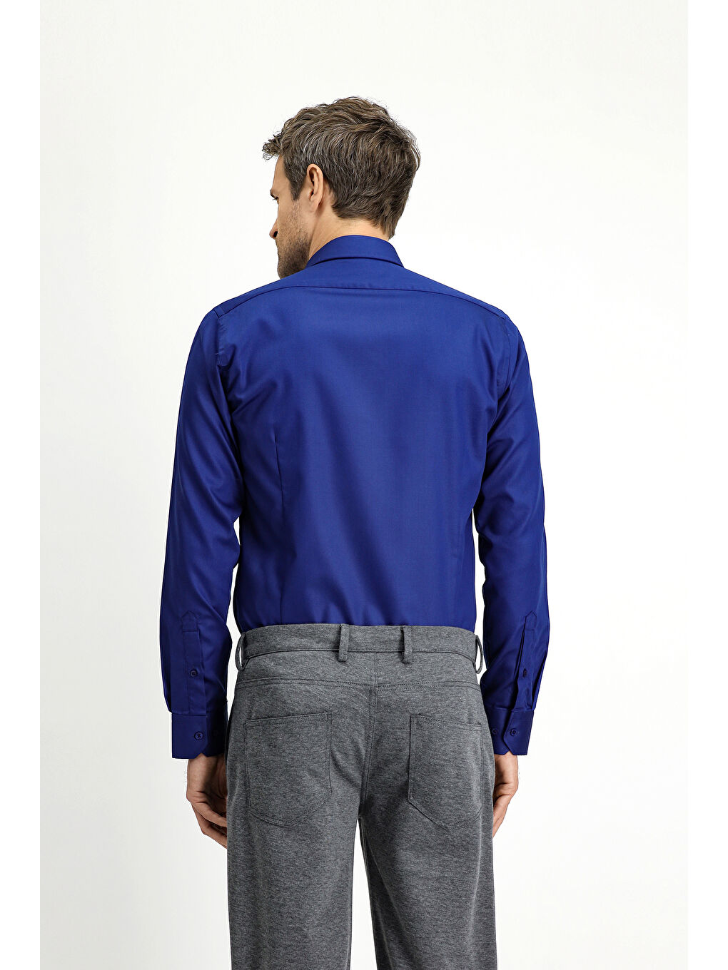 Lacivert Uzun Kol Slim Fit Dar Kesim Klasik Non Iron Pamuklu Gömlek-2