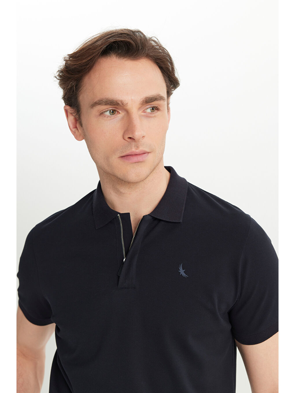 Erkek Lacivert Pamuklu Slim Fit Dar Kesim Polo Yaka Esnek Tişört-3