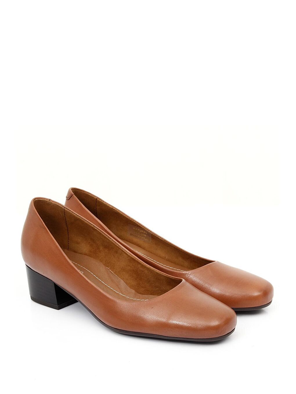 Kahverengi TABA-KAHVERENGİ  Hakiki Deri Yuvarlak Burun Kısa Kalın Topuklu Kadın Ayakkabı 24100-1