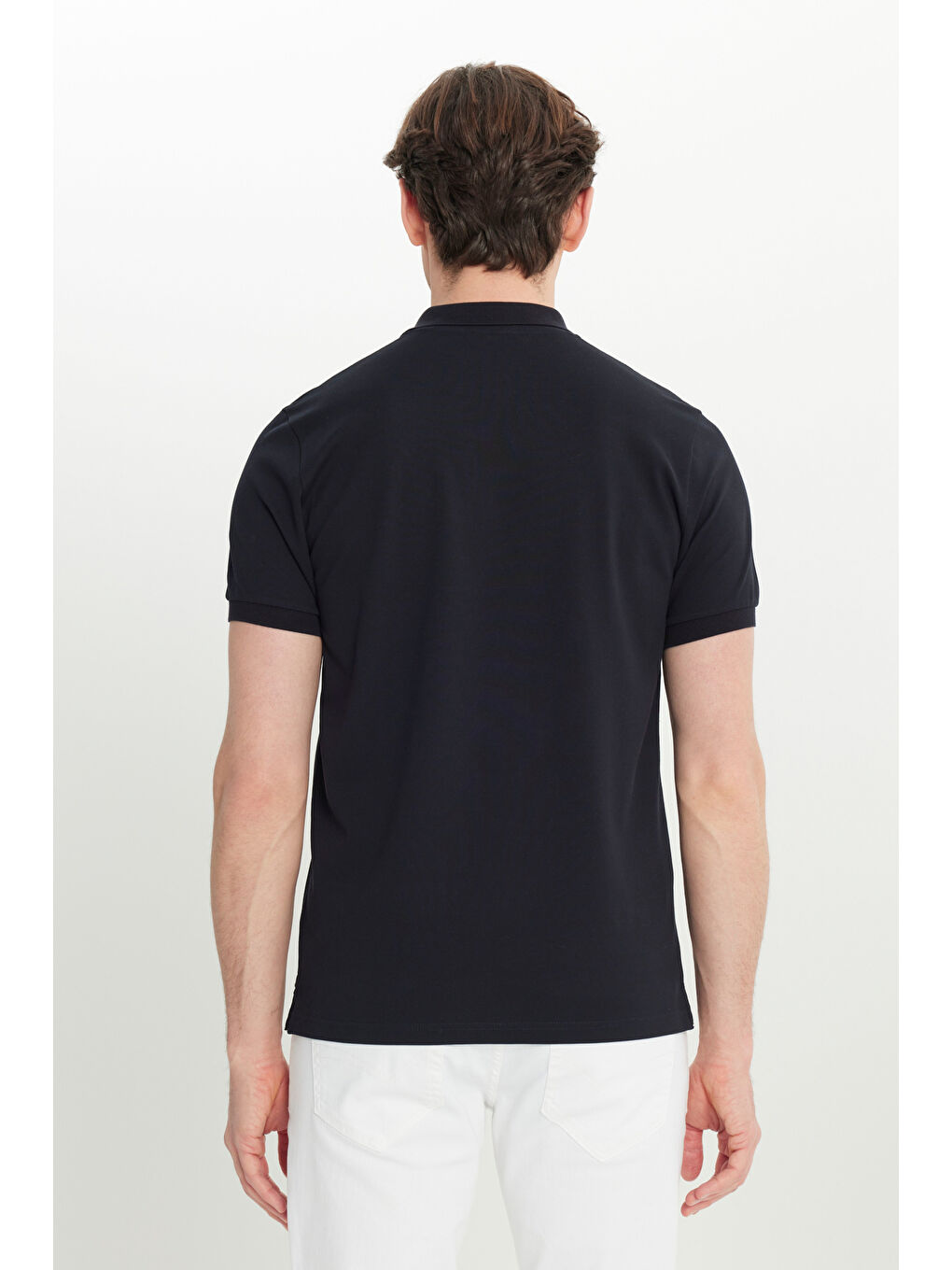 Erkek Lacivert Pamuklu Slim Fit Dar Kesim Polo Yaka Esnek Tişört-4