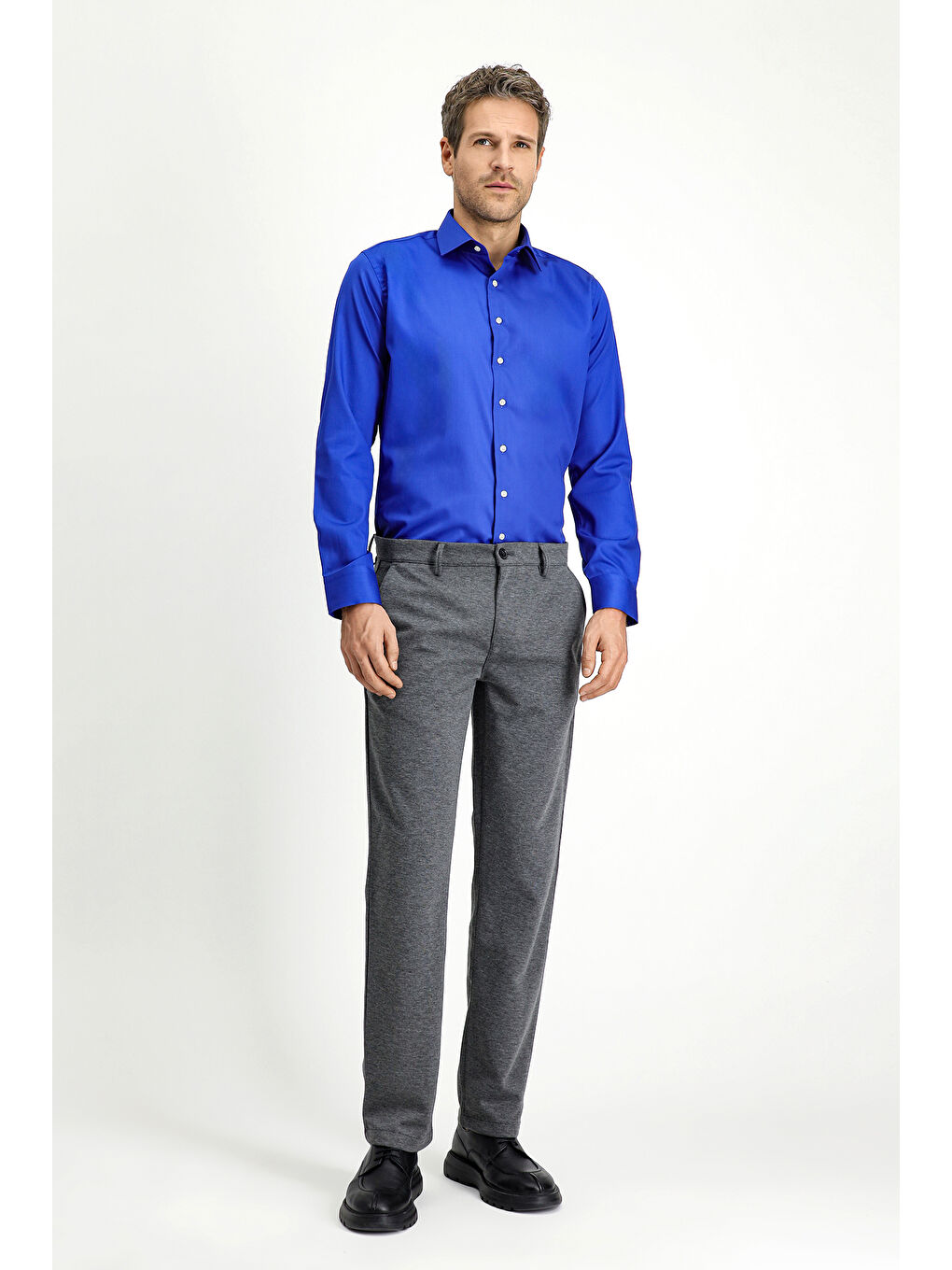 Mavi Uzun Kol Slim Fit Dar Kesim Klasik Non Iron Pamuklu Gömlek-1