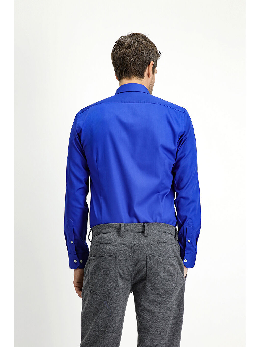 Mavi Uzun Kol Slim Fit Dar Kesim Klasik Non Iron Pamuklu Gömlek-2