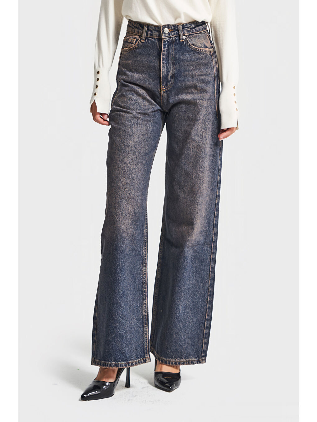 Mavi Kadın Koyu Tint Renk Olea 2w5-10 Wide Leg Fit Yüksek Bel İç Boy 77cm %100 Pamuk Denim Jean