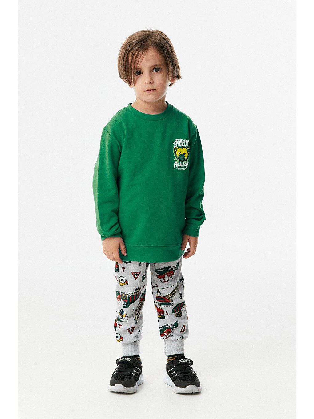 Yeşil Baskılı Bisiklet Yaka Erkek Çocuk Sweatshirt