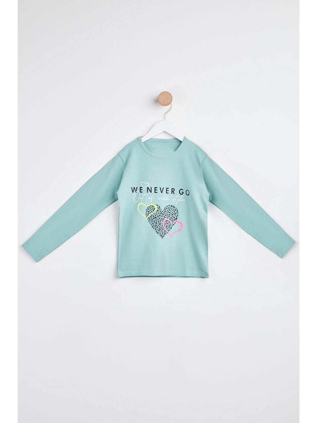 Kız Çocuk Yeşil Uzun Kol Baskılı Tişört - 24266
