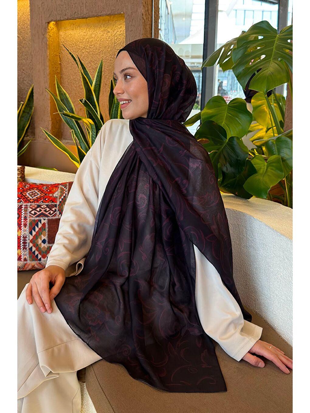 Etnik Desen Ferah Şal Mürdüm-2