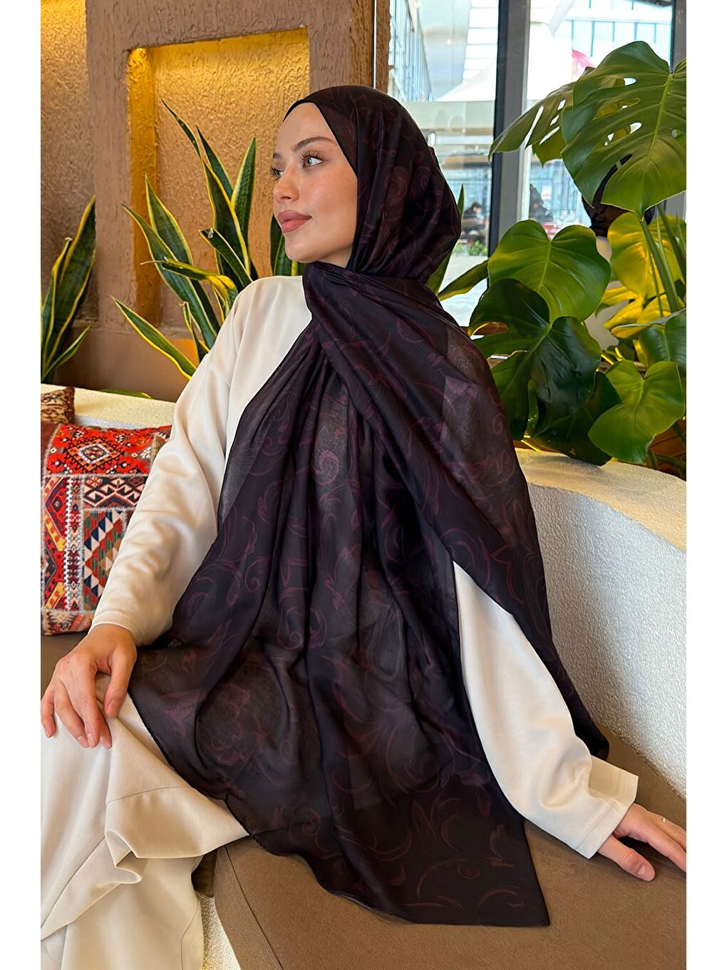 Etnik Desen Ferah Şal Mürdüm-3