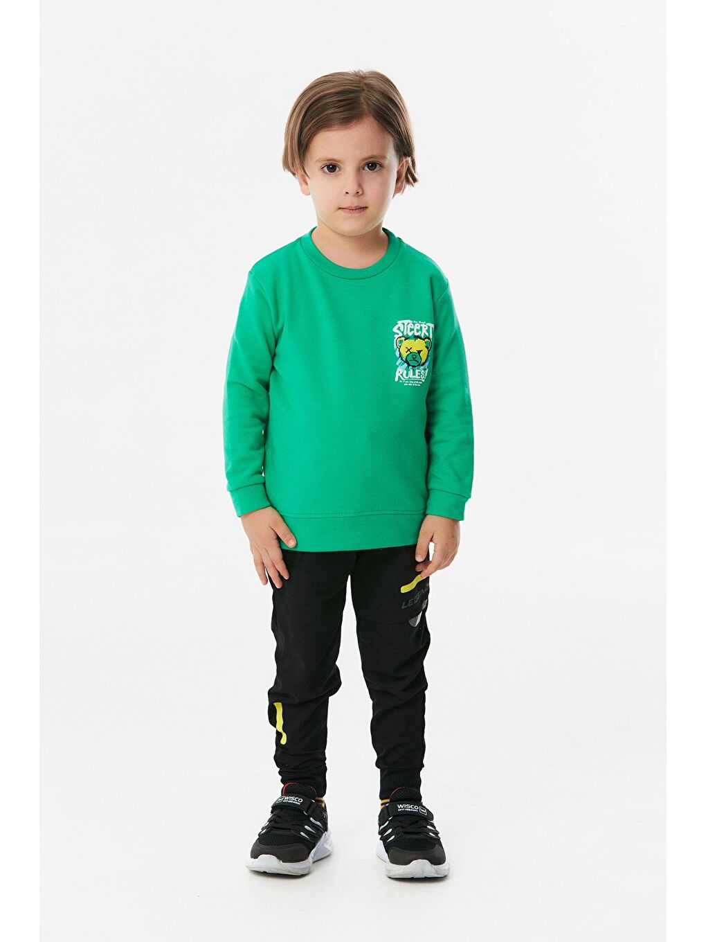 Yeşil Baskılı Bisiklet Yaka Erkek Çocuk Sweatshirt-1