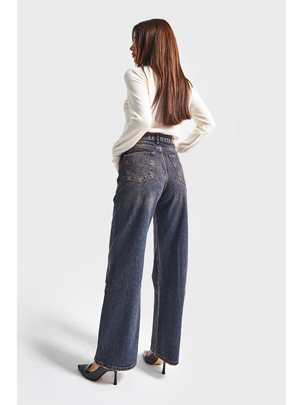 Mavi Kadın Koyu Tint Renk Olea 2w5-10 Wide Leg Fit Yüksek Bel İç Boy 77cm %100 Pamuk Denim Jean-4