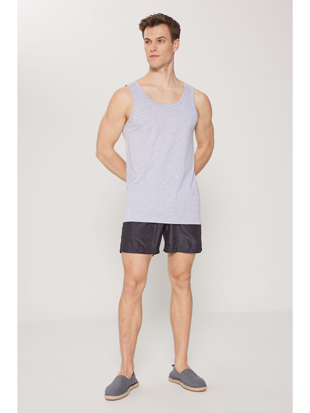 Erkek Gri Melanj Premium %100 Pamuk 2'li Paket Atlet-1