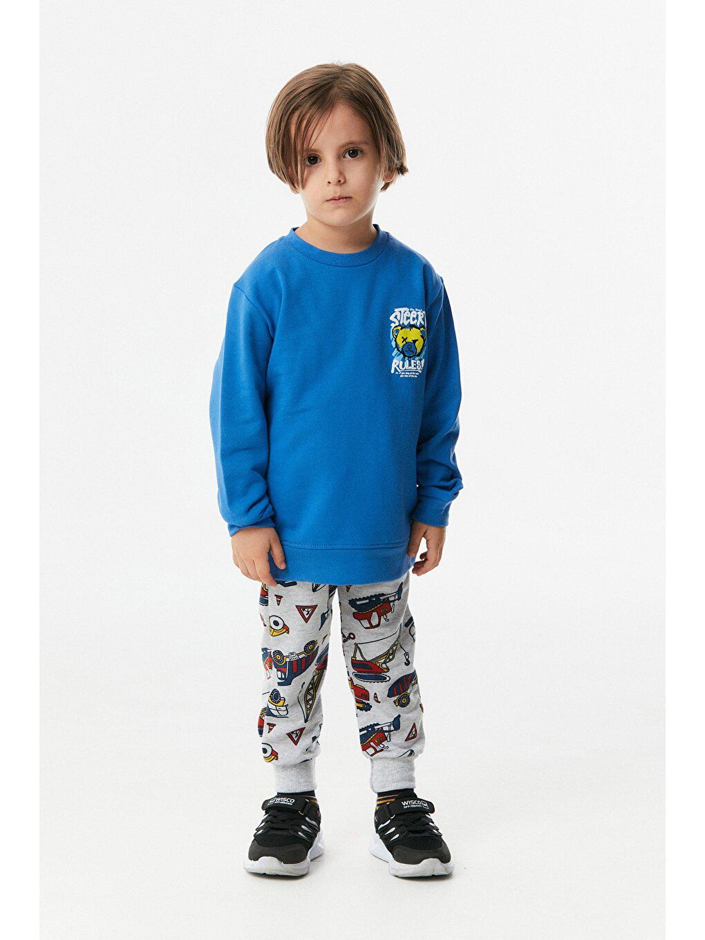 Mavi Baskılı Bisiklet Yaka Erkek Çocuk Sweatshirt