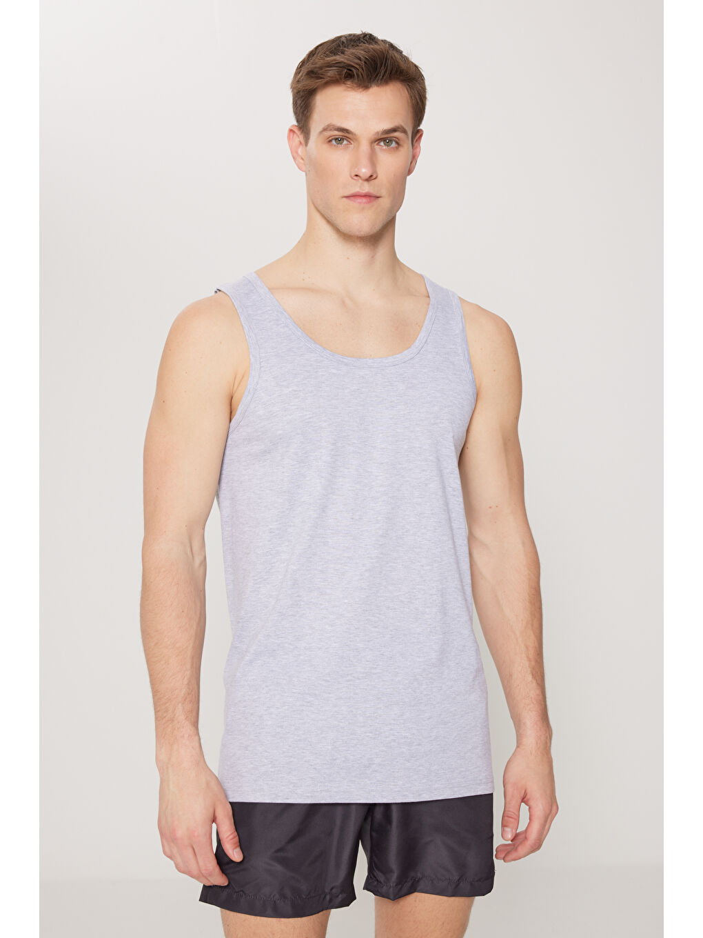 Erkek Gri Melanj Premium %100 Pamuk 2'li Paket Atlet-2