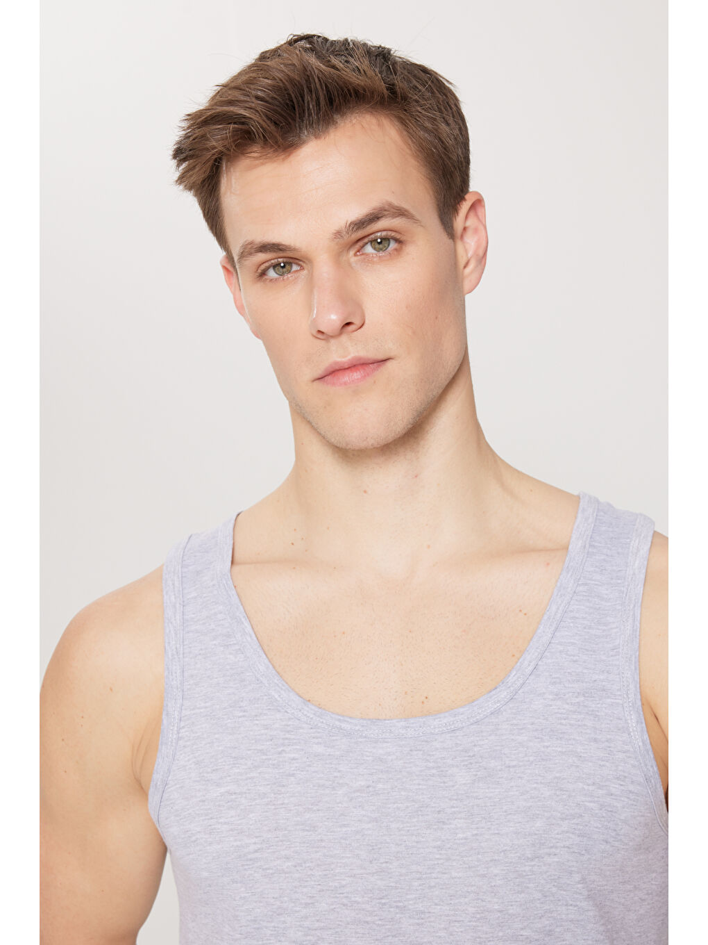 Erkek Gri Melanj Premium %100 Pamuk 2'li Paket Atlet-3