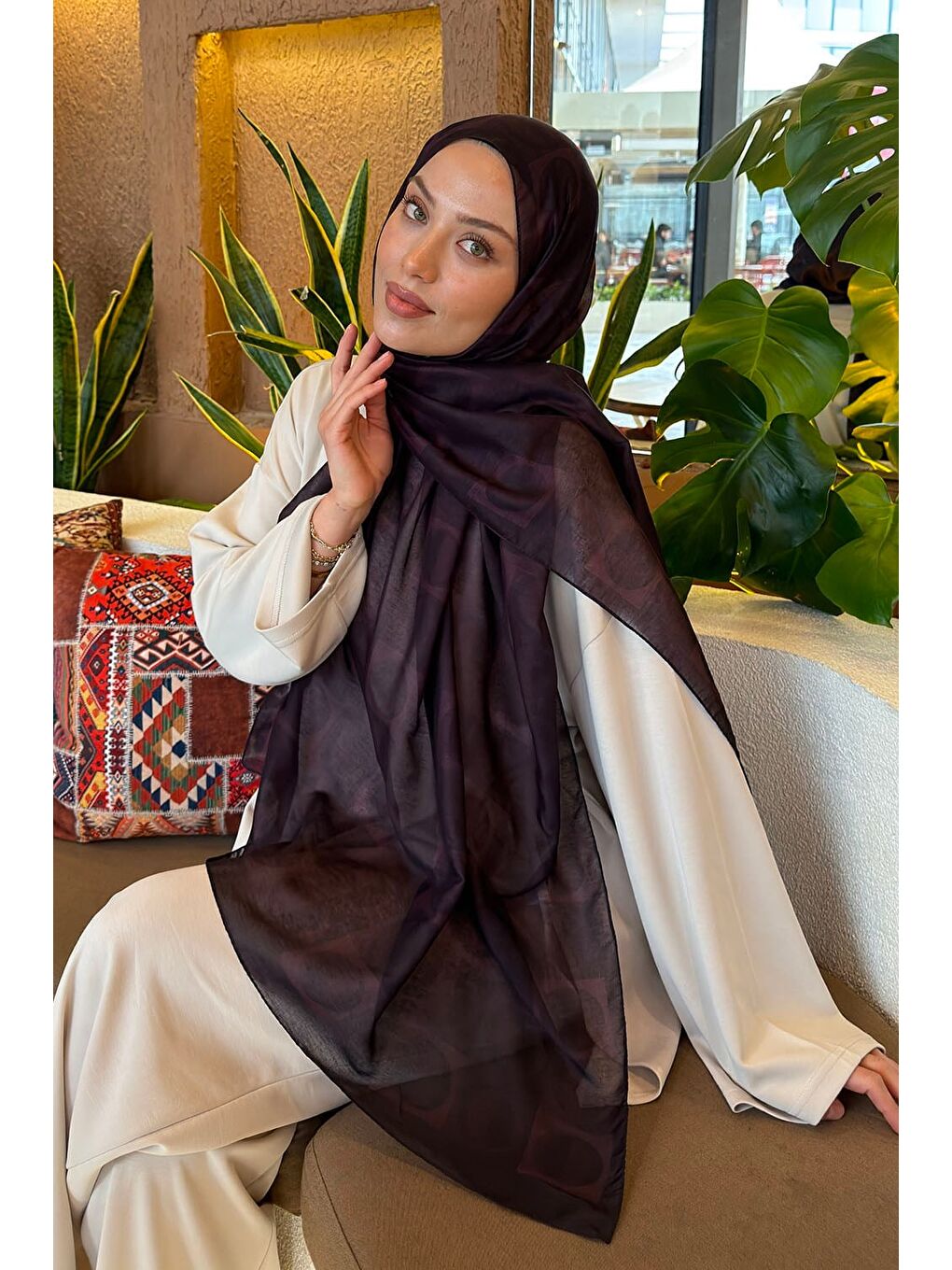 Halka Desen Ferah Şal Mürdüm-1