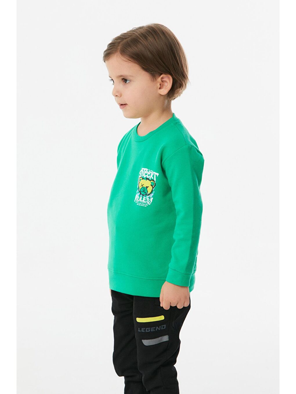 Yeşil Baskılı Bisiklet Yaka Erkek Çocuk Sweatshirt-2