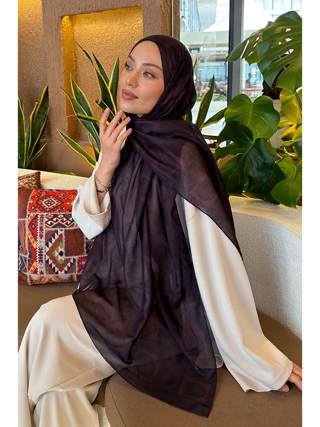 Halka Desen Ferah Şal Mürdüm-2