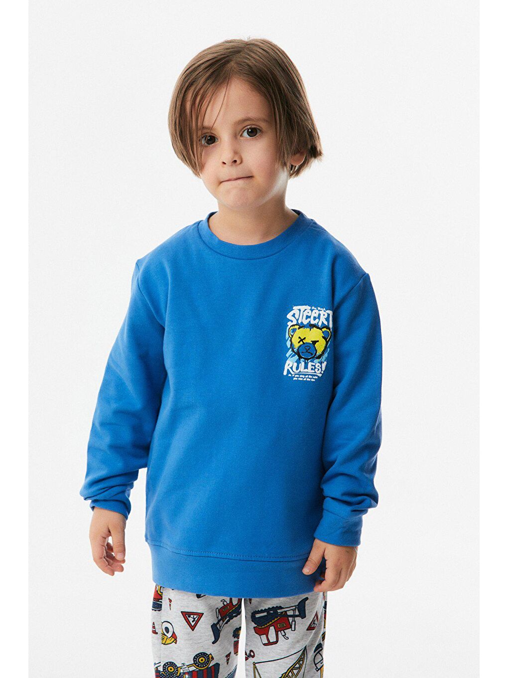 Mavi Baskılı Bisiklet Yaka Erkek Çocuk Sweatshirt-1