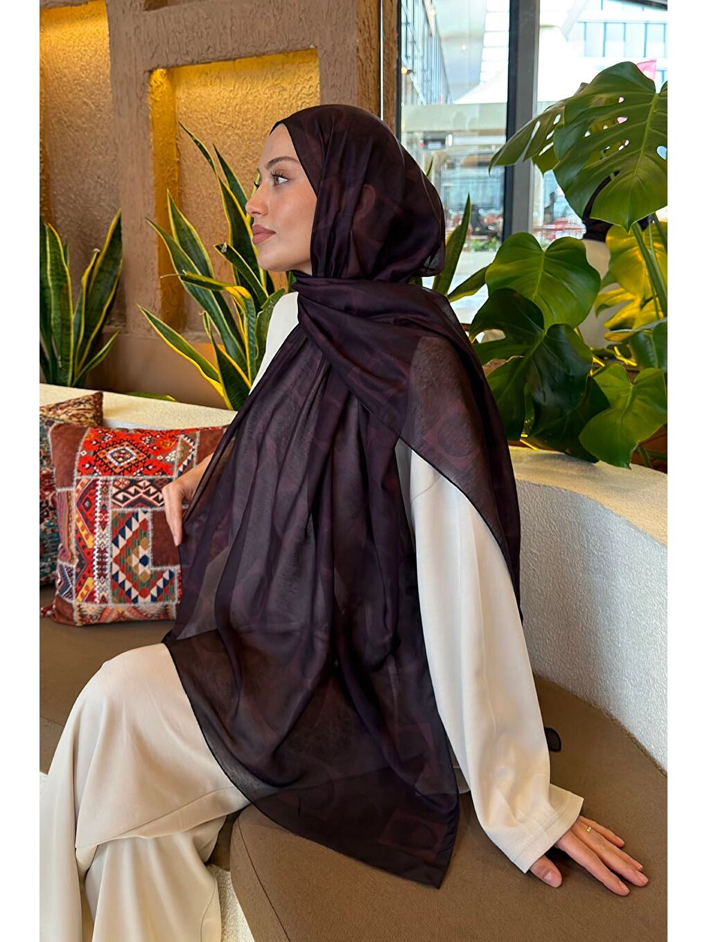 Halka Desen Ferah Şal Mürdüm-3