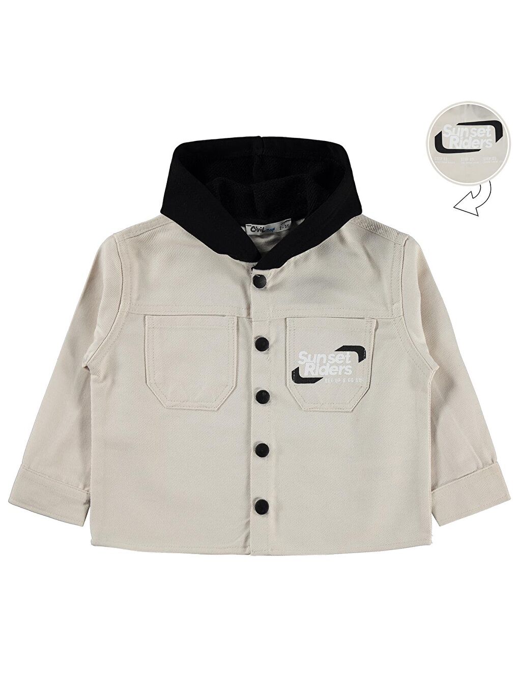Bej Boys Çift Cepli Kapüşonlu 2-5 Yaş Gömlek - Koyu Taş Rengi