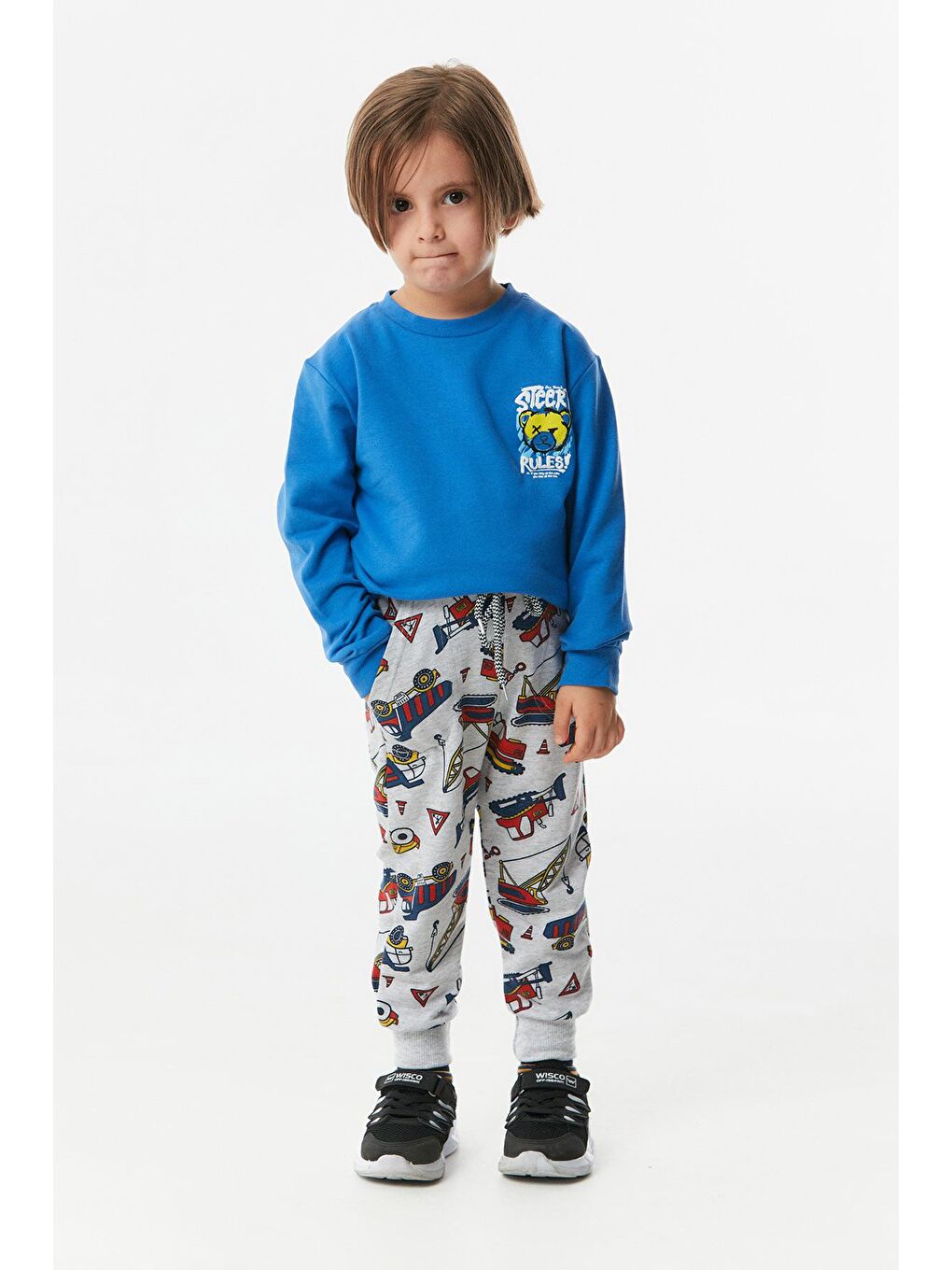 Mavi Baskılı Bisiklet Yaka Erkek Çocuk Sweatshirt-2