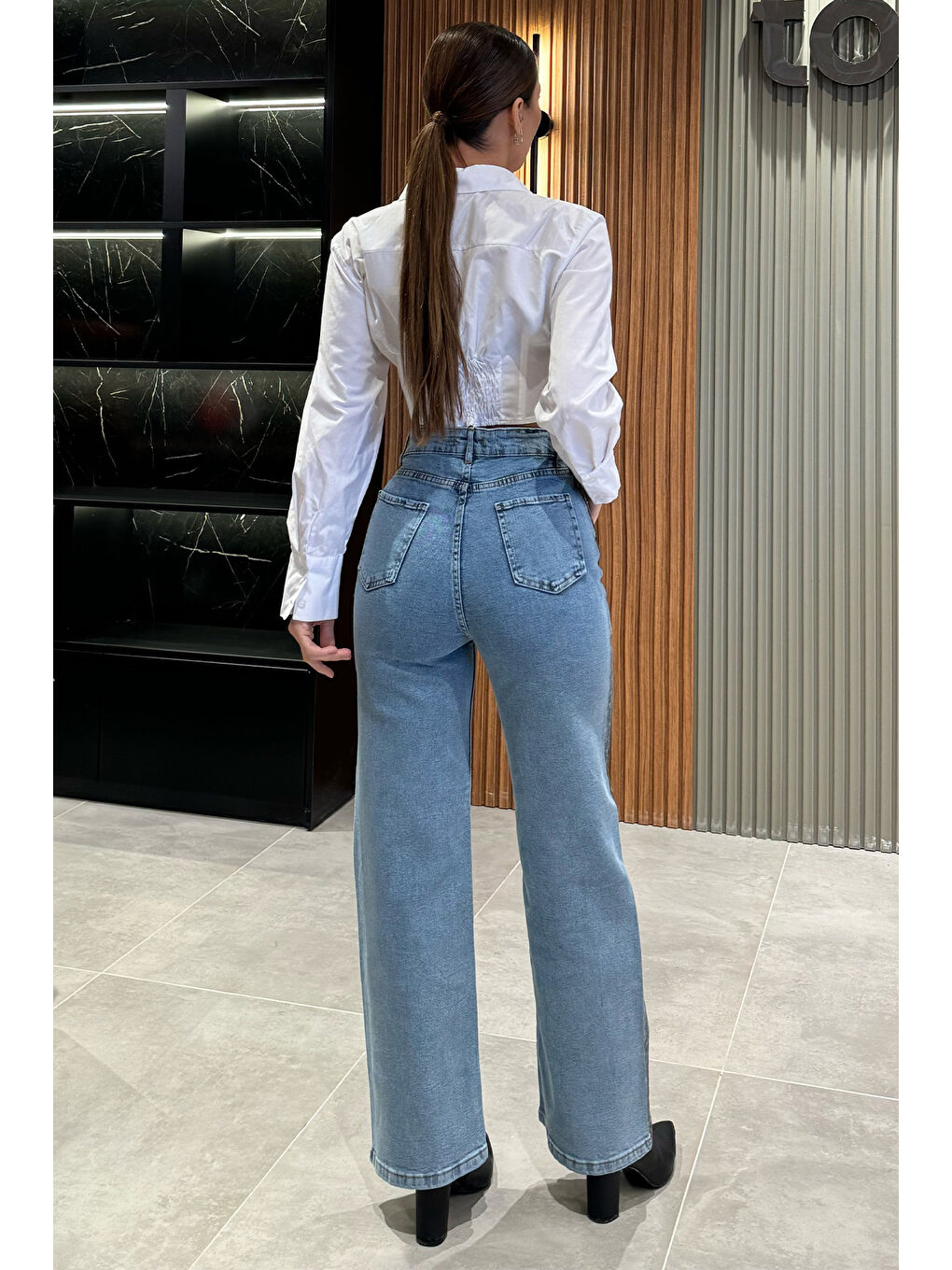 Mavi Kadın Leopar Desenli Bol Paça Jean Pantolon-3