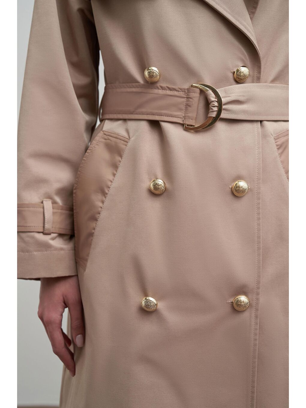 Bej-Kruvaze Rüzgarlıklı Uzun Trençkot-6