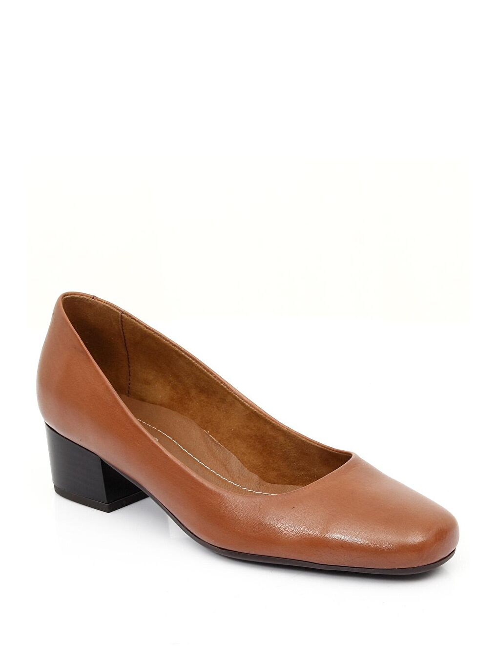 Kahverengi TABA-KAHVERENGİ  Hakiki Deri Yuvarlak Burun Kısa Kalın Topuklu Kadın Ayakkabı 24100-4