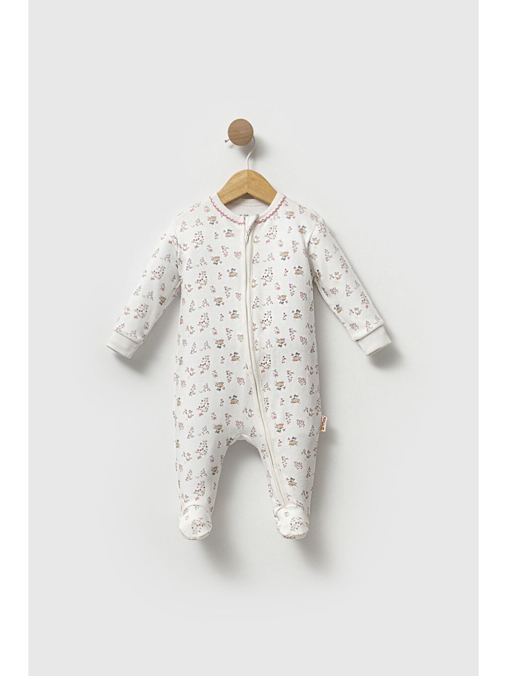 Ekru Cute Cats Theme Fermuarlı Tulum