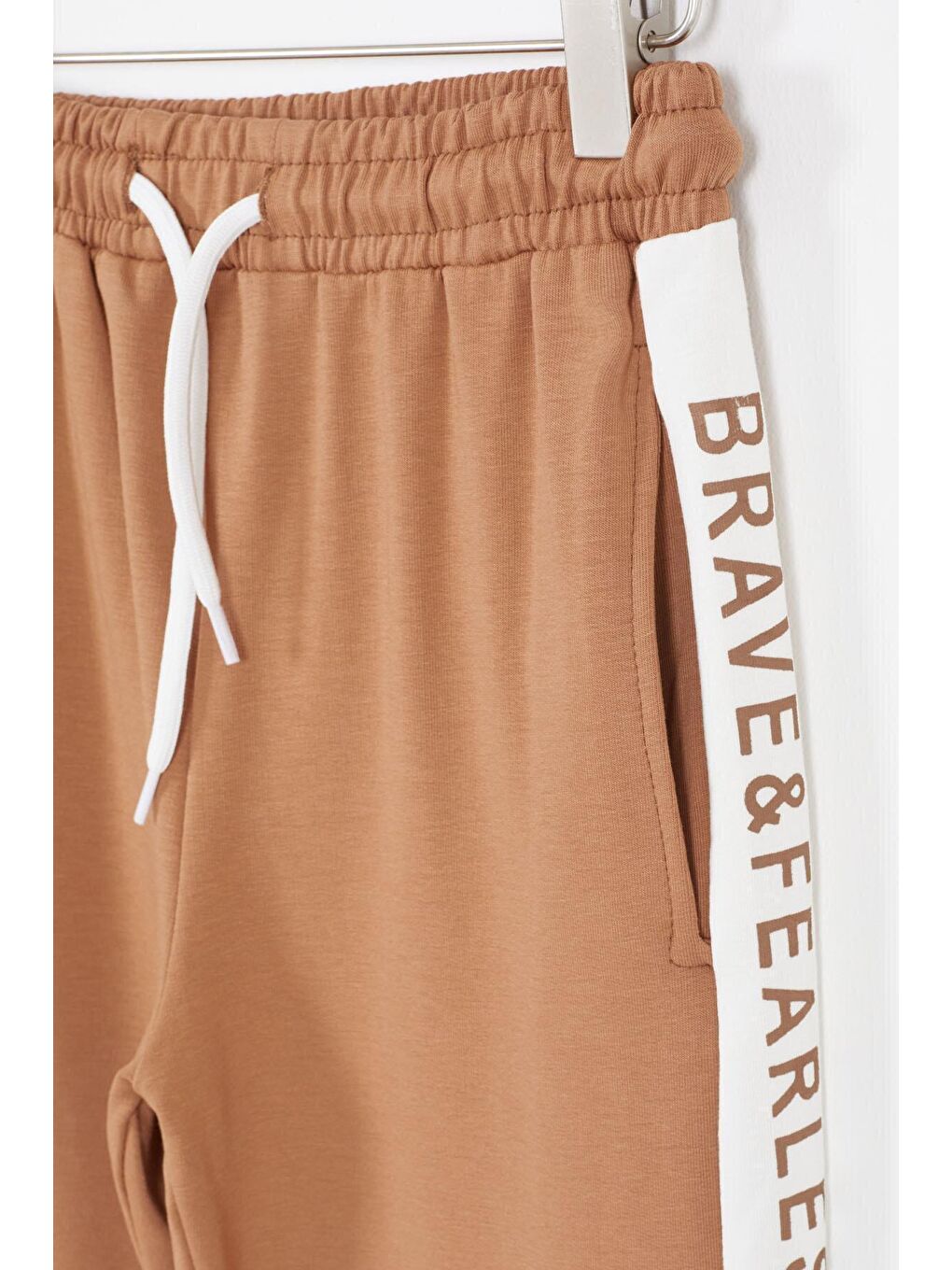 Kahverengi Kahve Şerit Yazılı Payetli Kız Çocuk Eşofman Takımı 17130-2