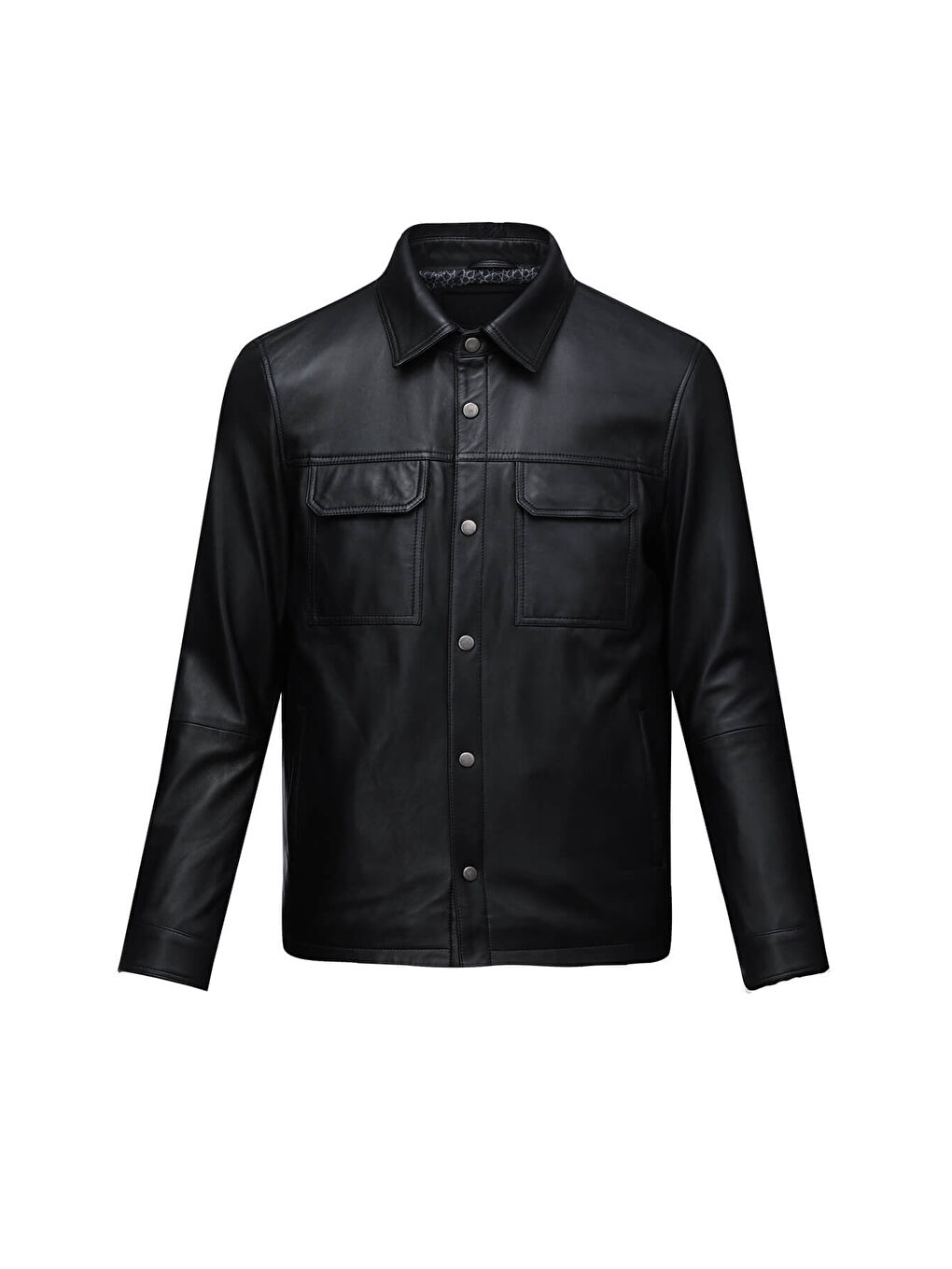 Siyah Regular Fit Bebe Yaka 100% Hakiki Deri Mont