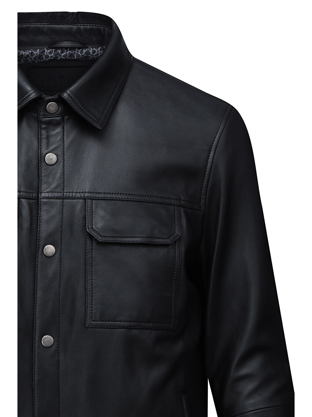 Siyah Regular Fit Bebe Yaka 100% Hakiki Deri Mont-1