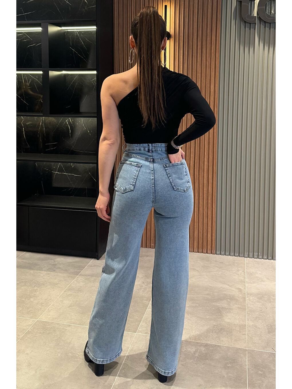 Mavi Leopar Desenli Bol Paça Kadın Jean Pantolon-3