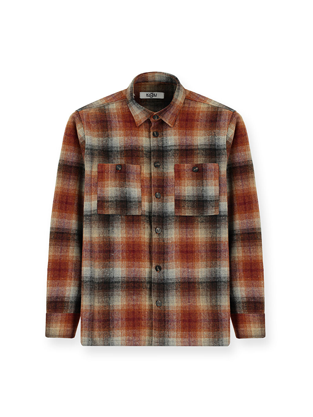 Kahverengi Uzun Kol Oversize Oduncu Ekose Pamuklu Gömlek-2