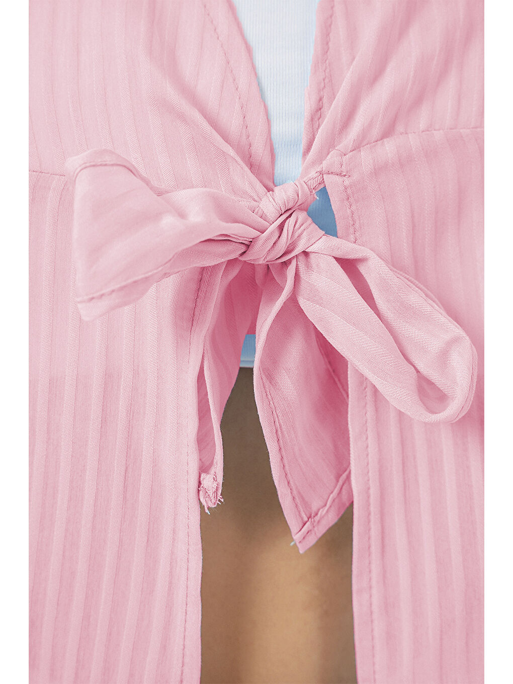 Pembe Kadın Önü Bağcıklı Bluz 952 - Pudra-1